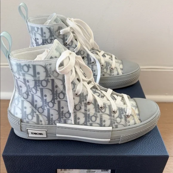 Dior B23 oblique High-Top Sneakers in White Blue and Gray - Picture 3 of 11